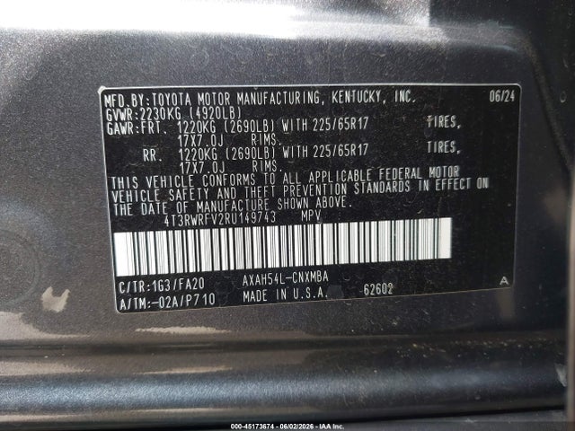 4T3RWRFV2RU149743 Toyota Rav4 Hybrid Xle