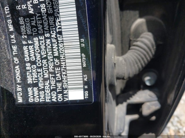 SHHFK7H41HU206167 Honda Civic Sport