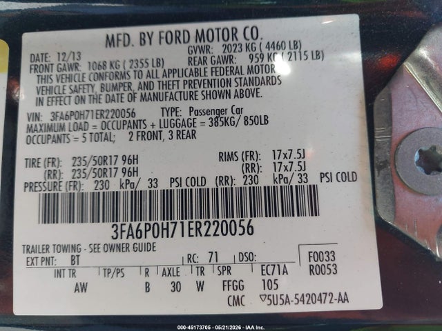 Продажа на аукционе авто 2014 Ford Fusion Se, vin: 3FA6P0H71ER220056, номер лота: 45173705