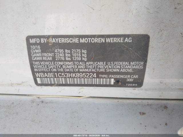 Продаж на аукціоні авто 2017 Bmw 330e Iperformance, vin: WBA8E1C53HK895224, номер лоту: 45173710