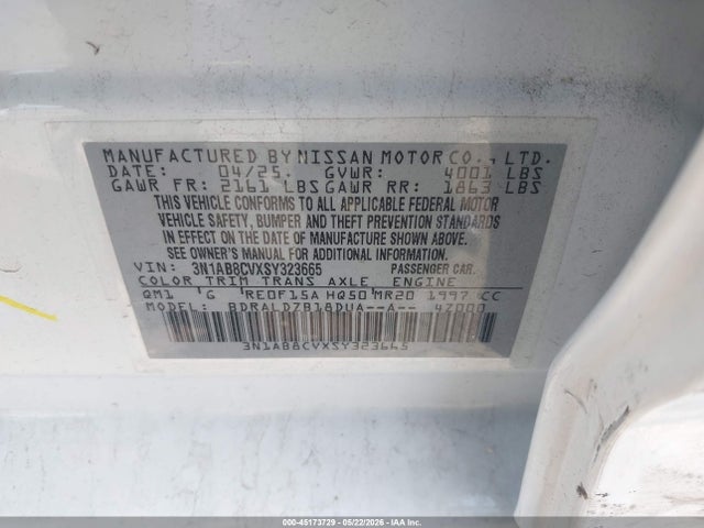 3N1AB8CVXSY323665 Nissan SENTRA SV