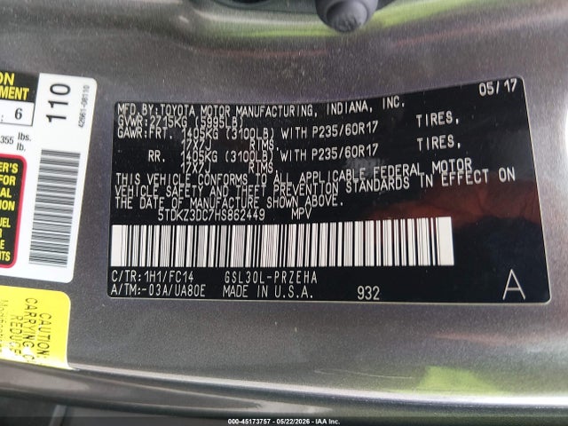Toyota Sienna Le 8 Passenger 2017 5TDKZ3DC7HS862449 Image 9
