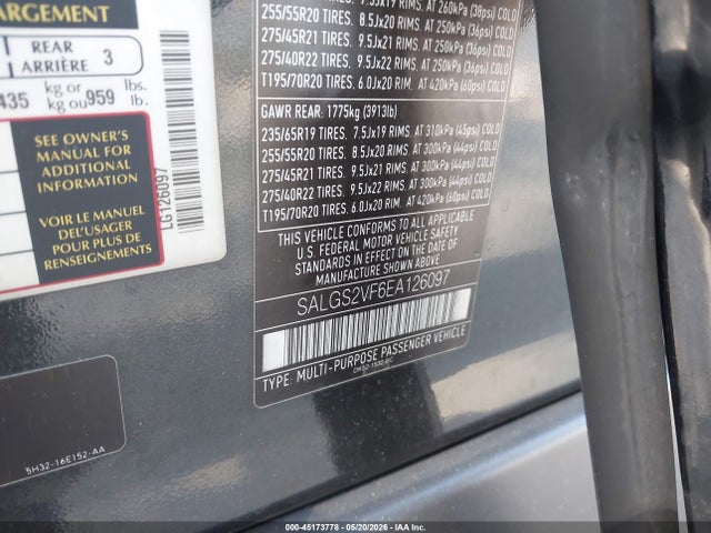 45173778 :رقم المزاد ، SALGS2VF6EA126097 vin ، 2014 Land Rover Range Rover 3.0l V6 Supercharged Hse مزاد بيع