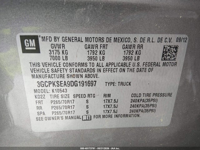 Продажа на аукционе авто 2013 Chevrolet Silverado 1500 Lt, vin: 3GCPKSEA9DG191697, номер лота: 45173791