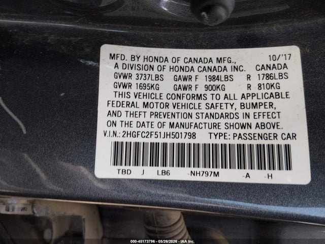 Продажа на аукционе авто 2018 Honda Civic Lx, vin: 2HGFC2F51JH501798, номер лота: 45173796