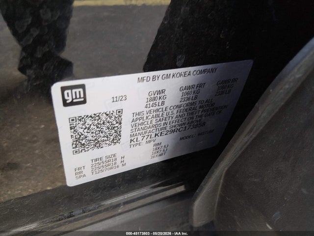 45173803 :رقم المزاد ، KL77LKE29RC173858 vin ، 2024 Chevrolet Trax Fwd Activ مزاد بيع