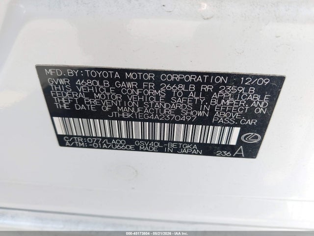 Aukcja sprzedaży 2010 Lexus Es 350, vin: JTHBK1EG4A2370497, numer aukcji: 45173804