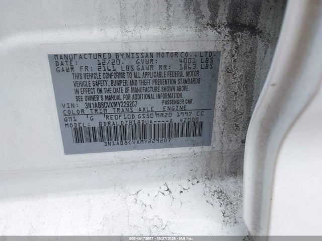 Aukcja sprzedaży 2021 Nissan Sentra Sv Xtronic Cvt, vin: 3N1AB8CVXMY229207, numer aukcji: 45173807