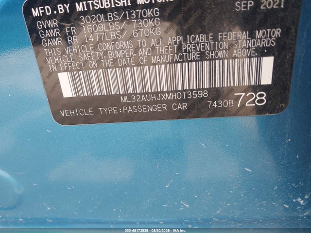 Продаж на аукціоні авто 2021 Mitsubishi Mirage Carbonite Edition/es/le, vin: ML32AUHJXMH013598, номер лоту: 45173829