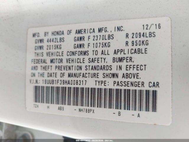 Aukcja sprzedaży 2017 Acura Tlx, vin: 19UUB1F39HA008317, numer aukcji: 45173832