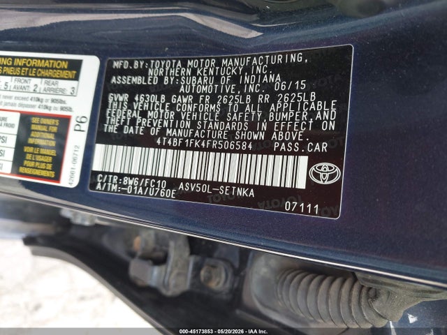 Aukcja sprzedaży 2015 Toyota Camry Le, vin: 4T4BF1FK4FR506584, numer aukcji: 45173853