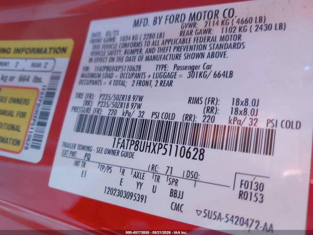 1FATP8UHXP5110628 Ford Mustang Ecoboost Premium