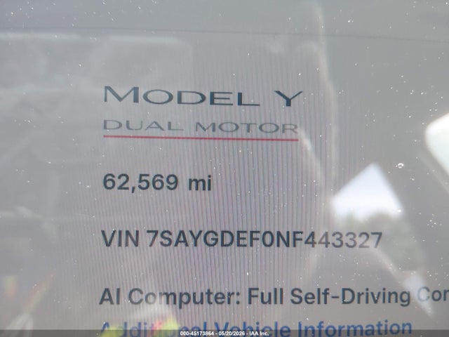 Продажа на аукционе авто 2022 Tesla Model Y Performance Dual Motor All-wheel Drive, vin: 7SAYGDEF0NF443327, номер лота: 45173864