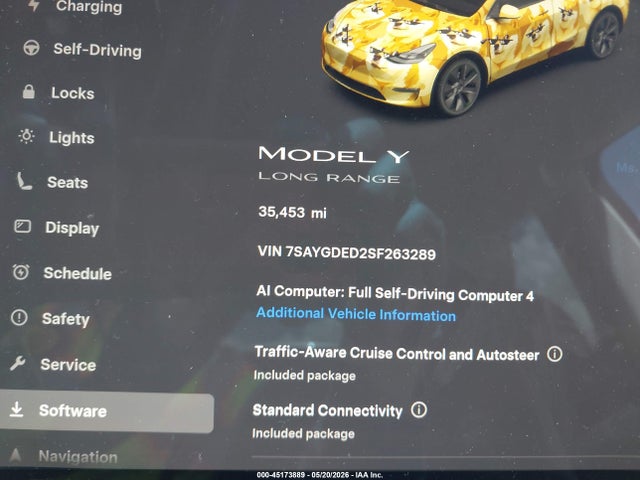 45173889 :رقم المزاد ، 7SAYGDED2SF263289 vin ، 2025 Tesla Model Y Long Range Dual Motor Rear-wheel Drive مزاد بيع