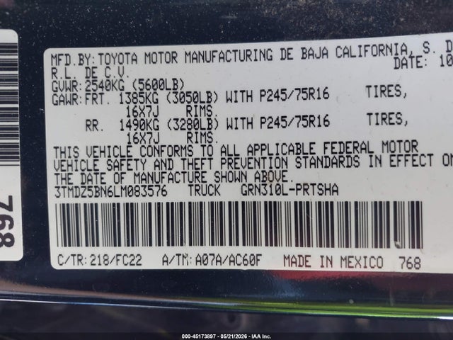 Продаж на аукціоні авто 2020 Toyota Tacoma Sr5 V6, vin: 3TMDZ5BN6LM083576, номер лоту: 45173897