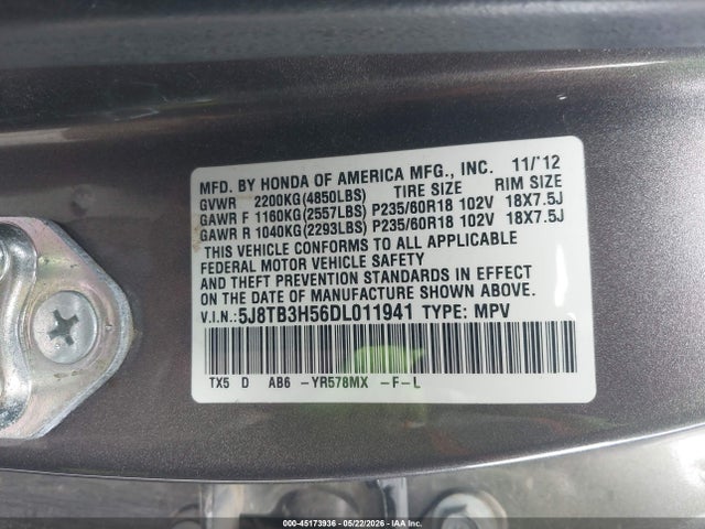Aukcja sprzedaży 2013 Acura Rdx, vin: 5J8TB3H56DL011941, numer aukcji: 45173936