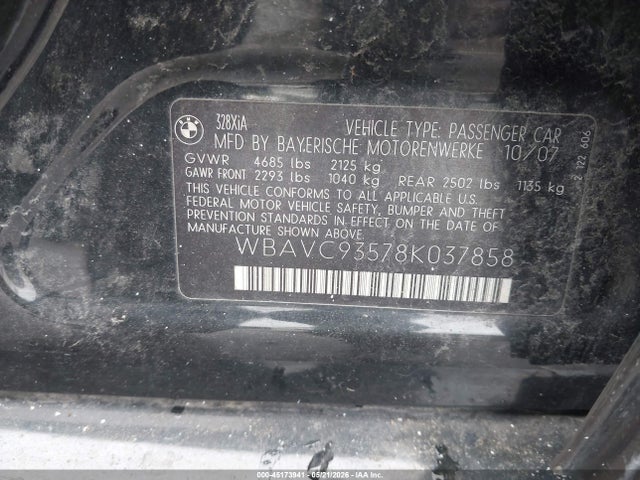 Продажа на аукционе авто 2008 Bmw 328xi, vin: WBAVC93578K037858, номер лота: 45173941