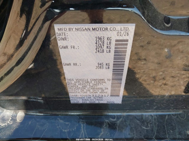 Продажа на аукционе авто 2026 Nissan Altima Sv Fwd, vin: 1N4BL4DV8TN312917, номер лота: 45173966