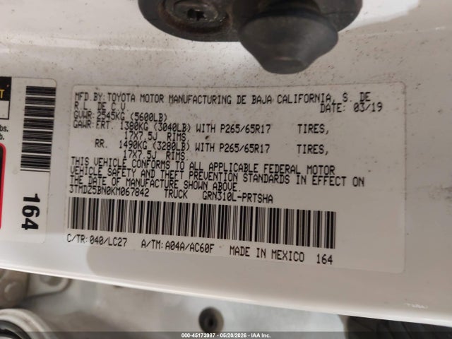 Продаж на аукціоні авто 2019 Toyota Tacoma Trd Sport, vin: 3TMDZ5BN0KM067842, номер лоту: 45173987