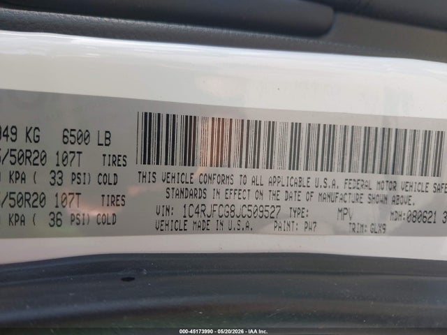 Продажа на аукционе авто 2018 Jeep Grand Cherokee Overland 4x4, vin: 1C4RJFCG8JC509527, номер лота: 45173990