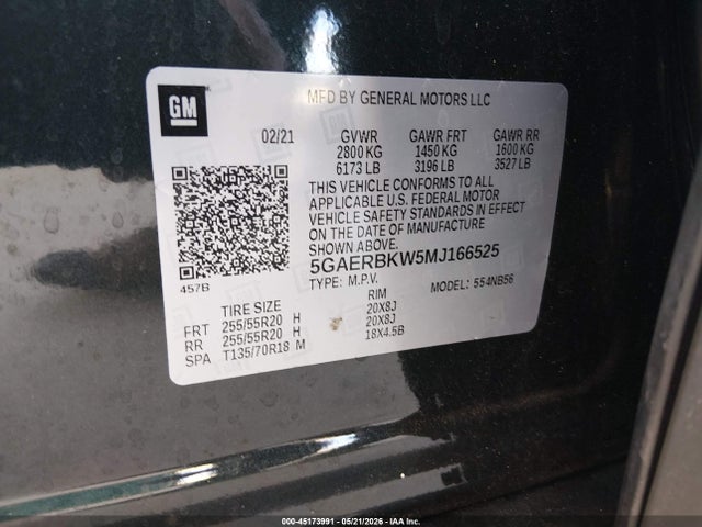 45173991 :رقم المزاد ، 5GAERBKW5MJ166525 vin ، 2021 Buick Enclave Fwd Essence مزاد بيع