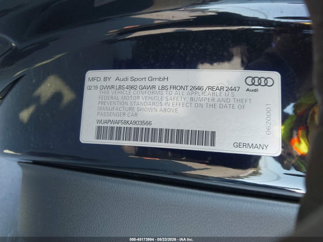 Продажа на аукционе авто 2019 Audi Rs 5 2.9t, vin: WUAPWAF58KA903566, номер лота: 45173994