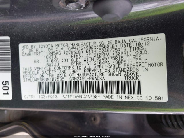 Aukcja sprzedaży 2013 Toyota Tacoma Base V6, vin: 3TMLU4EN6DM107585, numer aukcji: 45173998
