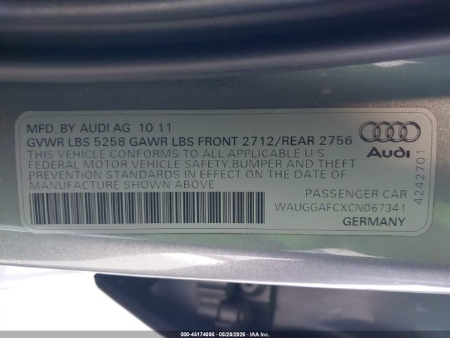 Продаж на аукціоні авто 2012 Audi A6 3.0 Premium, vin: WAUGGAFCXCN067341, номер лоту: 45174006