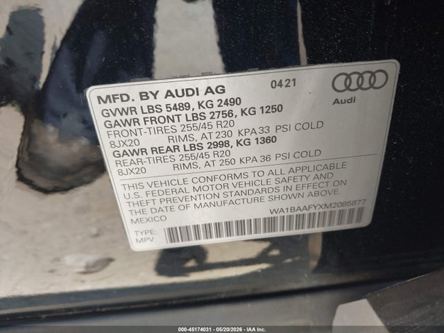 Aukcja sprzedaży 2021 Audi Q5 Premium Plus 45 Tfsi Quattro S Tronic, vin: WA1BAAFYXM2085877, numer aukcji: 45174031