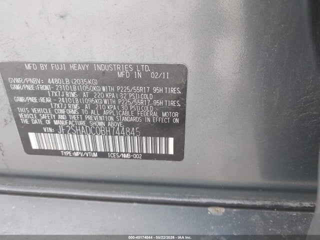 45174044 :رقم المزاد ، JF2SHADC0BH744845 vin ، 2011 Subaru Forester 2.5x Premium مزاد بيع