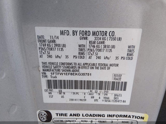 Продажа на аукционе авто 2014 Ford F-150 Xl, vin: 1FTFW1EF8EKG35751, номер лота: 45174073