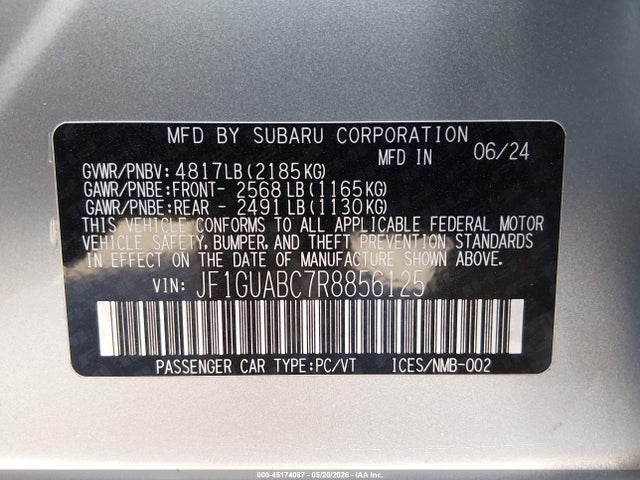 Subaru Impreza Base 5-door 2024 JF1GUABC7R8856125 Image 9