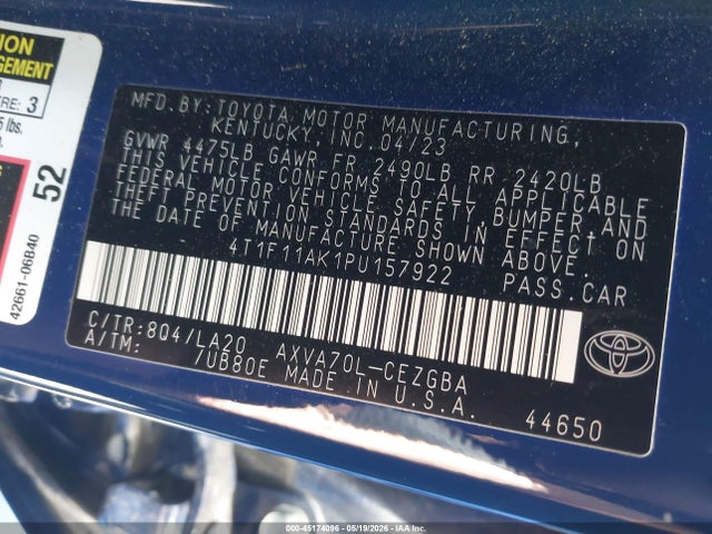 4T1F11AK1PU157922 Toyota CAMRY XLE