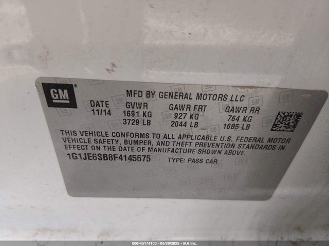Продаж на аукціоні авто 2015 Chevrolet Sonic Ltz Auto, vin: 1G1JE6SB8F4145675, номер лоту: 45174103