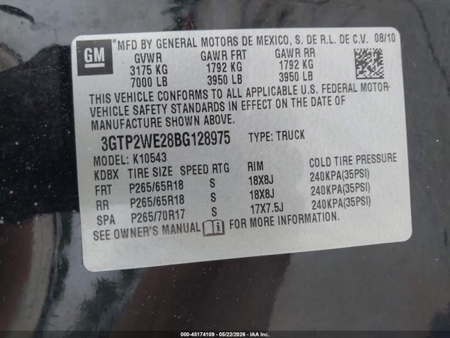 Aukcja sprzedaży 2011 Gmc Sierra 1500 Slt, vin: 3GTP2WE28BG128975, numer aukcji: 45174109
