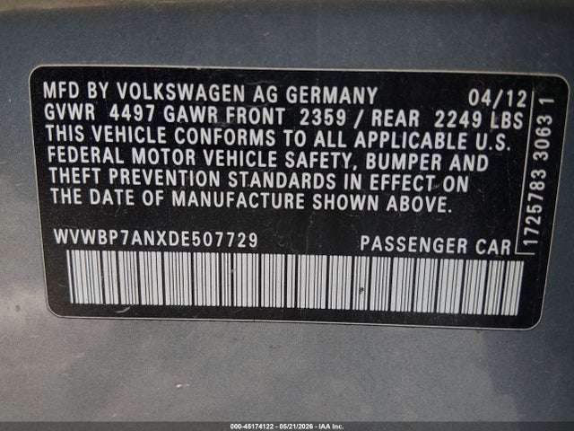 Aukcja sprzedaży 2013 Volkswagen Cc 2.0t Sport Plus, vin: WVWBP7ANXDE507729, numer aukcji: 45174122