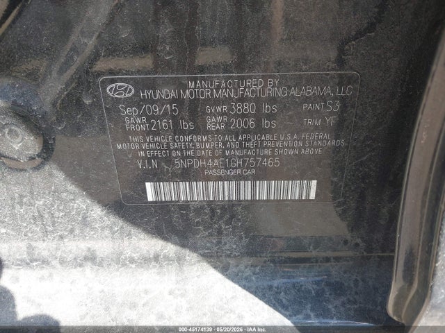 Aukcja sprzedaży 2016 Hyundai Elantra Se, vin: 5NPDH4AE1GH757465, numer aukcji: 45174139