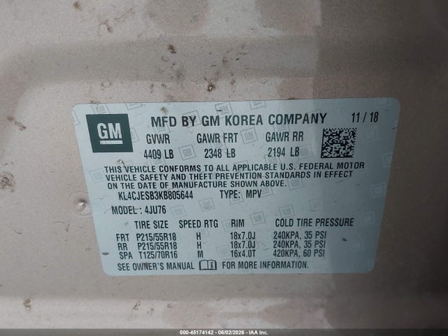 Aukcja sprzedaży 2019 Buick Encore Awd Preferred, vin: KL4CJESB3KB805644, numer aukcji: 45174142