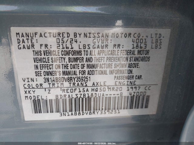 Продаж на аукціоні авто 2024 Nissan Sentra Sr Xtronic Cvt, vin: 3N1AB8DV8RY359251, номер лоту: 45174155