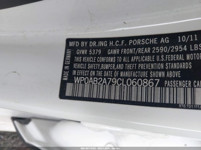 Продаж на аукціоні авто 2012 Porsche Panamera 4s, vin: WP0AB2A79CL060867, номер лоту: 45174163