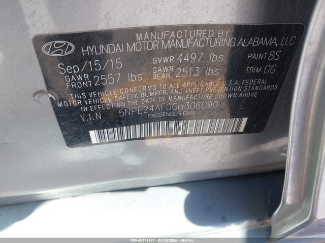 Aukcja sprzedaży 2016 Hyundai Sonata Se, vin: 5NPE24AF0GH306090, numer aukcji: 45174177