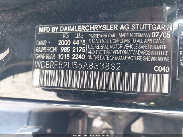 Продаж на аукціоні авто 2006 Mercedes-benz C-class Sport, vin: WDBRF52H56A833882, номер лоту: 45174199