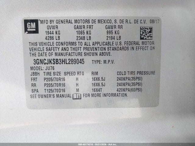 Chevrolet TRAX LS 2017 3GNCJKSB3HL289045 Image 9