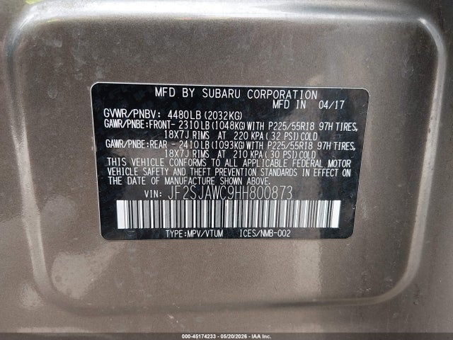 Продажа на аукционе авто 2017 Subaru Forester 2.5i Touring, vin: JF2SJAWC9HH800873, номер лота: 45174233