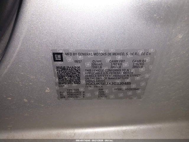 2018 Chevrolet Silverado 1500 2lz მანქანა იყიდება აუქციონზე, vin: 3GCUKSEJXJG130485, აუქციონის ნომერი: 45174245