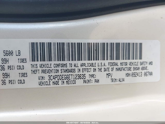 45174247 :رقم المزاد ، 3C4PDDEG6ET123635 vin ، 2014 Dodge Journey R/t مزاد بيع