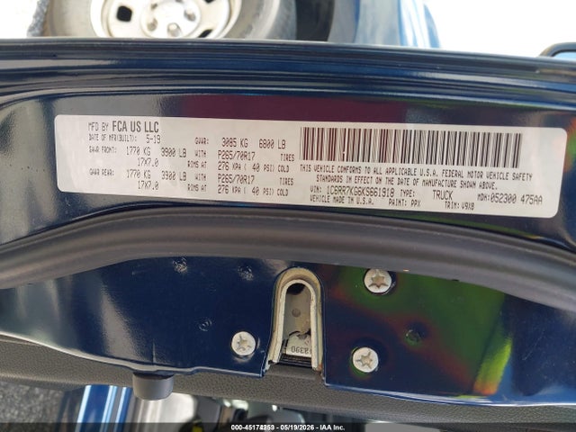 Продажа на аукционе авто 2019 Ram 1500 Classic, vin: 1C6RR7KG6KS661918, номер лота: 45174253