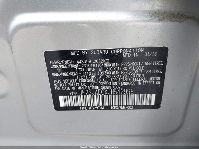 2018 Subaru Forester 2.5i Premium მანქანა იყიდება აუქციონზე, vin: JF2SJAECXJH542998, აუქციონის ნომერი: 45174256