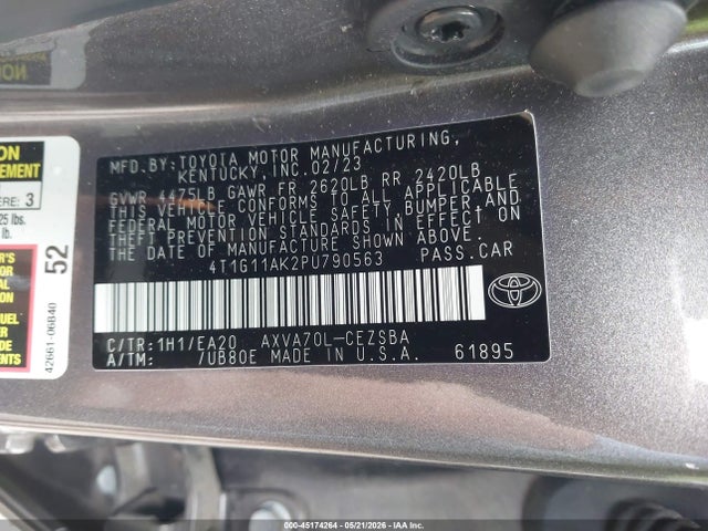 2023 Toyota Camry Se მანქანა იყიდება აუქციონზე, vin: 4T1G11AK2PU790563, აუქციონის ნომერი: 45174264