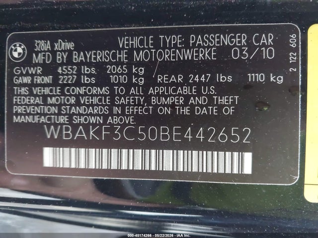 Aukcja sprzedaży 2011 Bmw 328i Xdrive, vin: WBAKF3C50BE442652, numer aukcji: 45174266